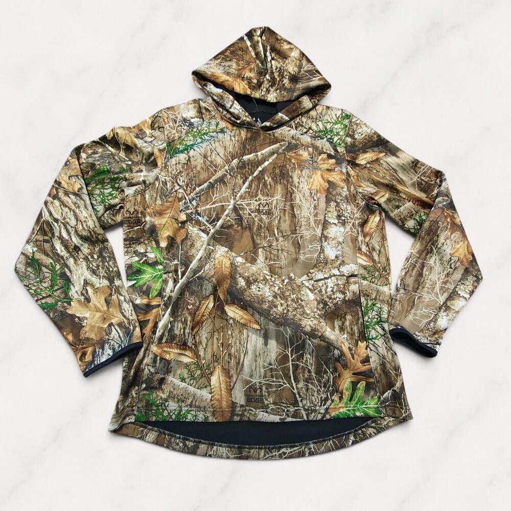 Realtree Edge Camo Hoodie Mens M Built In Neck Gaiter Hunting Fleece Sweatshirt